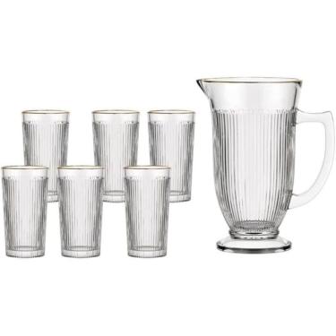 Imagem de Jarra 1L com 6 Copos 265 ml de Vidro Lila  - Hauskraft