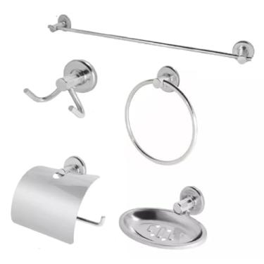 Imagem de Stander Kit de Acessórios para Banheiro, Cromado, 5 Peças, Suporte para Toalha 50 cm, Porta Papel, Saboneteira, Gancho Duplo