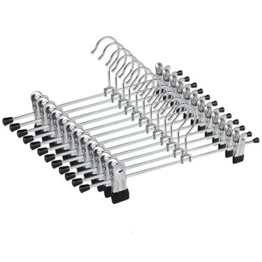 Imagem de Kit 6 Cabides de Metal com Presilhas Ajustáveis Antiferrugem – Gancho Giratório 360°, Revestimento Emborrachado, Ideal para Roupas Delicadas, Calças e Saias