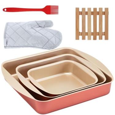Imagem de Assadeira Quadrada 03 Pçs + Luva + Pincel + Descanso Panela - Marcolar