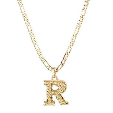 Imagem de Colar com inicial para mulheres, homens, adolescentes, meninos, gótico banhado a ouro 14 quilates, 26 letras com pingente, corrente fígaro de 3 mm de largura com extensão