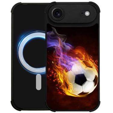 Imagem de DJSOK Capa para iPhone 17 Air, compatível com MagSafe, capa resistente à prova de choque, Football On Fire 1