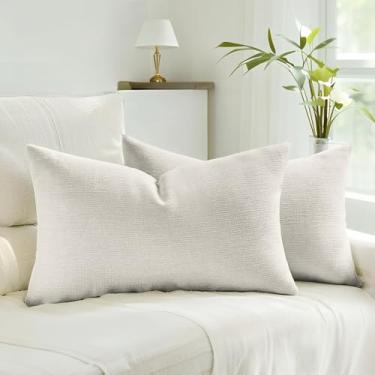 Imagem de HAUSSY Conjunto de 2 capas de almofada decorativas de chenille, 30 x 50 cm, macias e aconchegantes de linho sintético para sofá-cama, sala de estar, madeira branca natural
