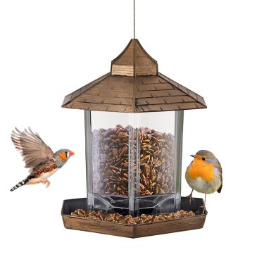 Imagem de Alimentador de pássaros selvagens 1L pendurado para quintal ao ar livre, decoração de jardim para crianças observadores de pássaros, formato hexagonal com prova para fácil limpeza e recarga