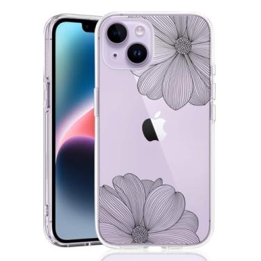 Imagem de KEXAAR Capa para iPhone 14 Plus, capa fofa para iPhone 14 Plus com flores para meninas, mulher, estampa floral transparente, design de flores negras, traseira rígida, macia, à prova de choque (FineBloom 14Plus)