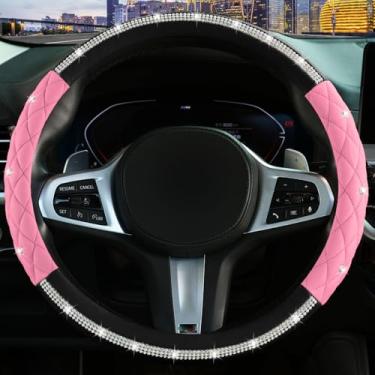 Imagem de Capa de volante de diamante, com strass de cristal brilhante, delicada e antiderrapante, capa de volante sedã brilhante, adaptável a protetor de roda de carro de 14,5 a 15 polegadas para mulheres