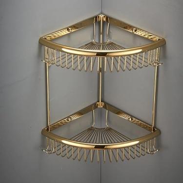 Imagem de Caddy De Chuveiro De Canto Prateleiras Flutuantes De Chuveiro De Banheiro De Latão Cosméticos Multifuncionais Shampoo Condicionador Organizador Rack De Drenagem Montado, Black Two Tier