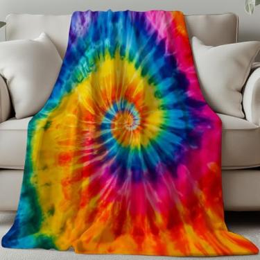 Imagem de GLOBLELAND Rainbow Tie Dye Manta de flanela colorida macia e aconchegante 130 cm para casa, escritório, quarto, cama, sofá, cadeira, presente