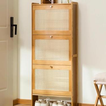 Imagem de Armazenamento De Sapatos De Entrada, Armário De Armazenamento De Sapatos De Rattan De Bambu, Organizador De Entrada Inclinável, Organizador De Sapateira De Balde De P, One Color, 50x17x87cm