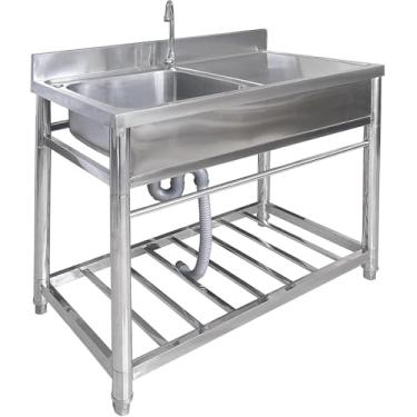 Imagem de Pia De Aço Inoxidável Para Lavatório Com Mesa De Trabalho Estação De Preparação Para Cozinha Utilitária Pia De Restaurante Comercial Independente Com Suporte Para Lavagem