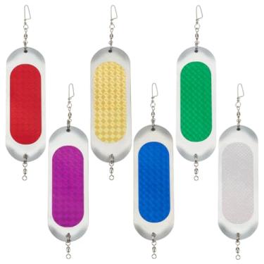 Imagem de WEBEEDY 6 peças de isca de pesca Dodgers pisca-pisca de metal altamente reflexivo colher Dodgers iscas de pesca com lâminas de atração de peixe para equipamento de pesca de skate de salmão, truta