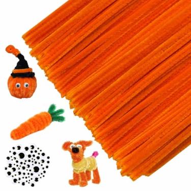 Imagem de URSDIART (350 pçs/conjunto) Limpadores de cachimbo laranja e olhos agitados, cor abóbora, hastes de chenille, limpadores de cachimbo a granel de 30,5 cm, limpadores de cachimbo para artesanato