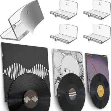 Imagem de Modern JP Suporte de parede de vinil adesivo (pacote com 4) – álbum de exibição dupla e disco, suporte de disco de fixação forte, fácil instalação segura para gravação, suporte de parede de álbum para