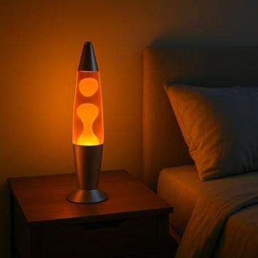 Imagem de Luminária de Mesa Abajur Decorativo Lava Lamp Retrô 34cm com Bolhas Coloridas, Base Prata, 110V/220V(220v,Laranja)