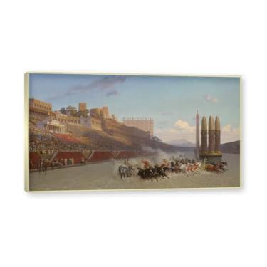 Imagem de Moldura de champanhe. Pinturas a óleo famosas, (Chariot Race) por Jean Leon Gerome, reprodução impressa em tela, arte de cenário para decoração de sala de estar. 40 x 72 cm-15,8 x 28,3 pol