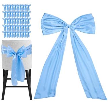 Imagem de Decoração de laço de cetim grande com 50 faixas de cadeira - Perfeito para aniversário, casamento, festas e chá de bebê | Laços gigantes de 61 x 91 cm para decoração de quarto | Fitas largas de tecido