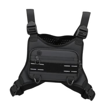 Imagem de KiBcsLic Bolsa de peito para atividades ao ar livre, neoprene, à prova d'água, alça ajustável, colete refletivo, bolsa utilitária para corrida, esportes, Preto