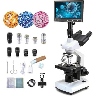 Imagem de Crspexil Microscópios Trinoculares Compostos 40X-5000X Para Adultos, Tela De Exibição, Acessórios Microscópio, Laboratório Escolar, Educação Domiciliar, Condensador Abbe
