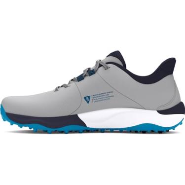 Imagem de Under Armour Sapato de golfe masculino Drive Pro Spikeless Wide, (101) Cinza moderado/Capri/Azul-marinho, 10 Wide