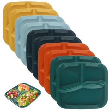 Imagem de LOPYXBR 10 peças, pratos divididos de palha de trigo de 25,4 cm para adultos, 3 compartimentos, placa de controle de porção quadrada com separadores de placa divisória para alimentos, seguro para
