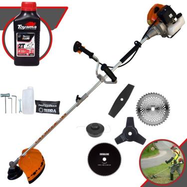 Imagem de Roçadeira Multifuncional Terra GRHB430 Bi-Partida À Gasolina 43cc 1,7HP 12.000rpm 5 Em 1 Com Carretel + Kit 4 Lâminas de Corte + ÓLEO TOYAMA 2 Tempos