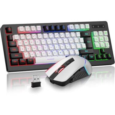 Imagem de BlueFinger Combo de teclado e mouse para jogos sem fio, bateria recarregável RGB Rainbow retroiluminada, teclado de 87 teclas TKL com mouse ergonômico para jogos para Mac, laptop, PC, gamer (preto e