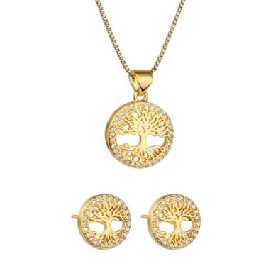 Imagem de Conjunto Colar e Brincos Árvore da Vida Cravejado com Zircônias - Hipoalergênico Banhado a Ouro 18k ou Prata 925 (Ouro)