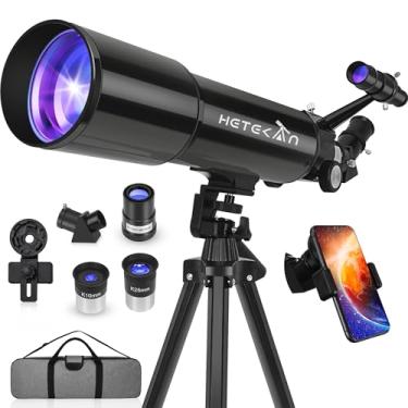 Imagem de HETEKAN Telescópio, telescópios para astronomia de adultos, telescópio refrator de alta potência de abertura de 80 mm para crianças e iniciantes, ampliação 180X, para observação da lua com adaptador