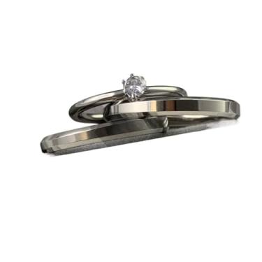 Imagem de Alianças de Casamento em Aço Inoxidável 316L – Par de Alianças Elegantes e Hipoalergênicas com Caixa de Veludo Vermelho e Anel Solitário (Feminina 18)