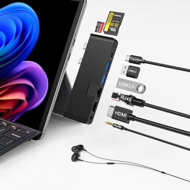 Imagem de Surface Pro 12 2025 Hub USB C, Surface Pro 12 Dual Hdmi adaptador com HDMI 4K, Thunerbolt 4 (vídeo 8K + dados + 100W PD), 2 x USB 3.0, áudio de 3,5 mm, 1 x Ethernet de 100 m, SD/TF, Hub para Surface