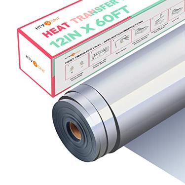 Imagem de HTVRONT Rolo de vinil prata de transferência de calor em vinil - 12" x 152 m rolo de vinil HTV prata fácil de cortar e maconha para design de vinil térmico