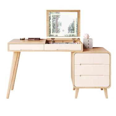 Imagem de Escrivaninha de penteadeira Mesa de toucador Farmhouse com espelho flip top, maquiagem W 39,37" gavetas e armário armazenamento, penteadeira para quarto(Natural)