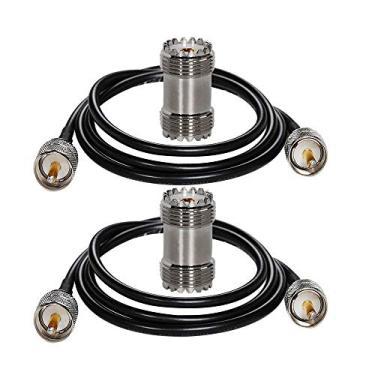 Imagem de Eagles 2 cabos coaxiais Rg58 0,9 m UHF (Pl259) macho para cabo de antena macho e 2 peças so239 UHF conector fêmea duplo, adaptador de cabo coaxial PL-259 UHF fêmea para UHF fêmea