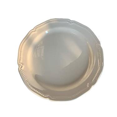 Imagem de Lata de lixo Prato de jantar retrô branco, placa plana de cerâmica, disco minimalista, prato de sobremesa, jantar, prato de frutas, salada, prato de jantar doméstico