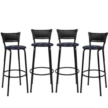 Imagem de Kit 4 Banqueta Alta Balcão Bancada Cozinha Gourmet Área (FLORAL PRETO)