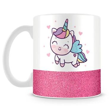 Imagem de Caneca de Porcelana Glitter Rosa com Estampa de Unicórnio - 325ml - Am