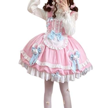 Imagem de Packitcute Teens Lolita Princess Party Dress Japanese Sweet Bow Ruffle Hem High Waist A-line Sleeveless Cute Dresses Costume (US, Alpha, Medium, Regular, Regular, Pink)