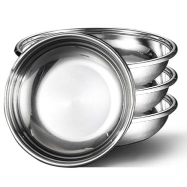 Imagem de CAMBUY Pratos de aço inoxidável 23 cm de metal para salada, conjunto de pratos inquebráveis para cozinha, casa, acampamento, festa ao ar livre, churrasco (pacote com 4)