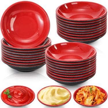 Imagem de Mezchi Pacote com 30 pratos de molho de soja de melamina, tigela pequena de 7,5 cm para mergulhar, mini tigela de 48 g, pratos redondos de mergulho, pratos de tempero para acompanhamento, ketchup
