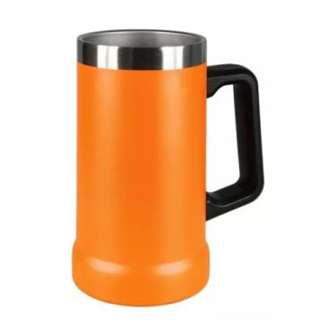 Imagem de Caneca Térmica de Cerveja, Aço Inoxidável, Laranja, 709ml, com Tampa de Inox e Alça Ergonômica, para Bebidas