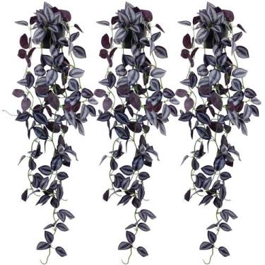Imagem de Planta roxa artificial suspensa LOYWREE com vaso preto de 100 cm