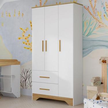 Imagem de Guarda-Roupa de Bebê Popy Retrô 3 Portas 2 Gavetas 100% Mdf Branco Bri