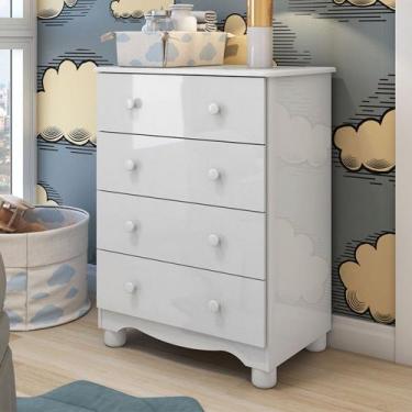Imagem de Cômoda Infantil Júnior New 4 Gavetas 100% Mdf Branco Brilho - Móveis P