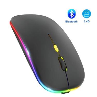 Imagem de Mouse Sem Fio Ergonômico Bluetooth 2.4G Modo Duplo Recarregável RGB Re
