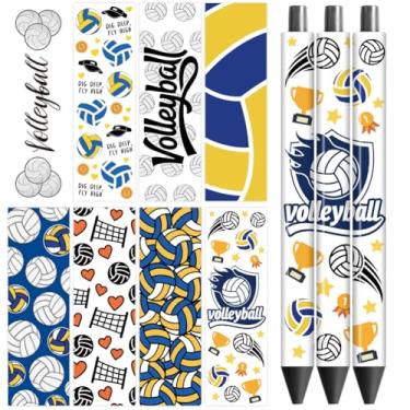 Imagem de Peacoblue Adesivo de transferência UV DTF para caneta Voleibol - 48 peças à prova d'água impressão HD UV DTF caneta adesivos adesivos para caneta lápis personalizada faça você mesmo artesanato