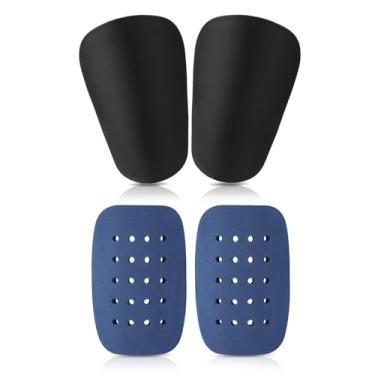 Imagem de 2 pares de mini caneleiras de futebol, minúsculas caneleiras de futebol com almofada de EVA, 2 tamanhos, equipamento de proteção pequeno para todas as idades, meninos, meninas, mulheres e homens (azul