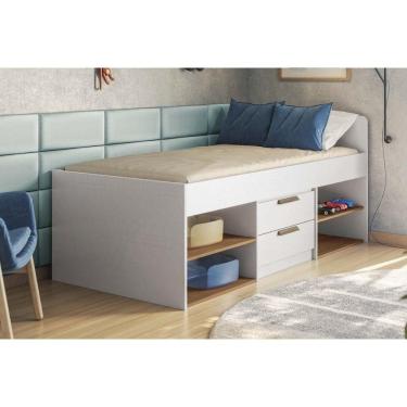 Imagem de Cama Solteiro Multifuncional New Conect c/ 2 Gavetas Branco/Jatobá - Santos Andirá