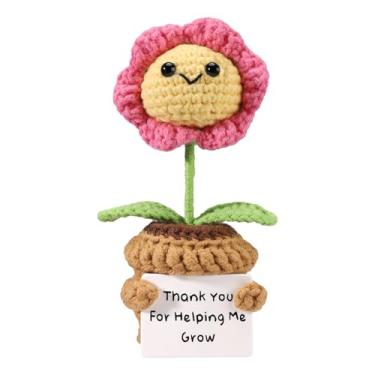 Imagem de Girassol positivo, obrigado por me ajudar a crescer em crochê, boneca emocional, suporte de girassol com nota positiva, flor animada para presente de pelúcia motivacional para casa, escritório, carro