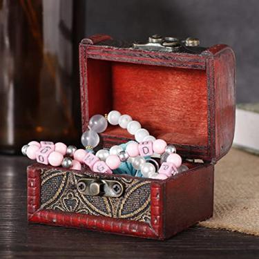 Imagem de Acouto Caixa de Bloqueio de Joias de Madeira Decorativa Vintage baú de Tesouro - Pequena Caixa de Tesouro Com Padrão de Narciso, Fivela de Bloqueio Bronzeada, Armazenamento Perfeito de Joias e