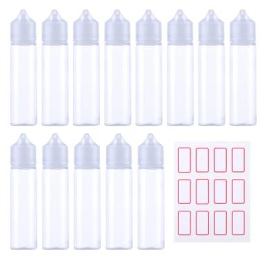Imagem de Pacote com 12 frascos de plástico PET finos para óleos essenciais líquidos, frascos conta-gotas transparentes vazios com tampas transparentes (30 ml)